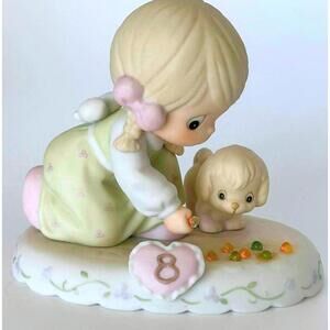 Precious Moments Growing Grace 8 Girl & Puppy Playing With Marbles Figurine Rare